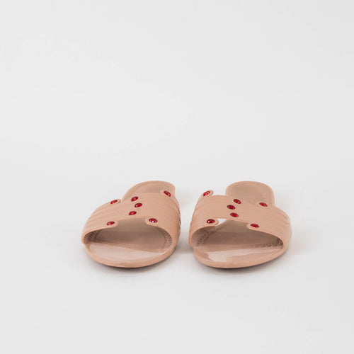 Charlotte Olympia Pale Pink Red Bead Hand Detail Sliders