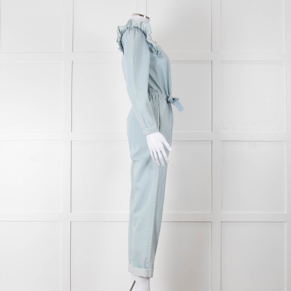 Iris Pale Blue Denim Frill Detail Jumpsuit