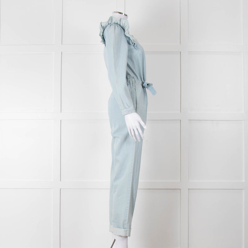 Iris Pale Blue Denim Frill Detail Jumpsuit