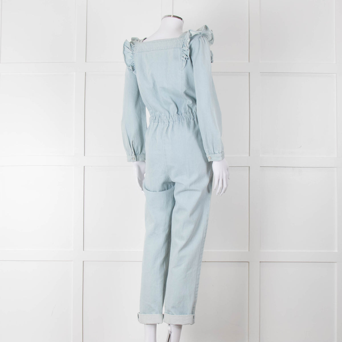 Iris Pale Blue Denim Frill Detail Jumpsuit