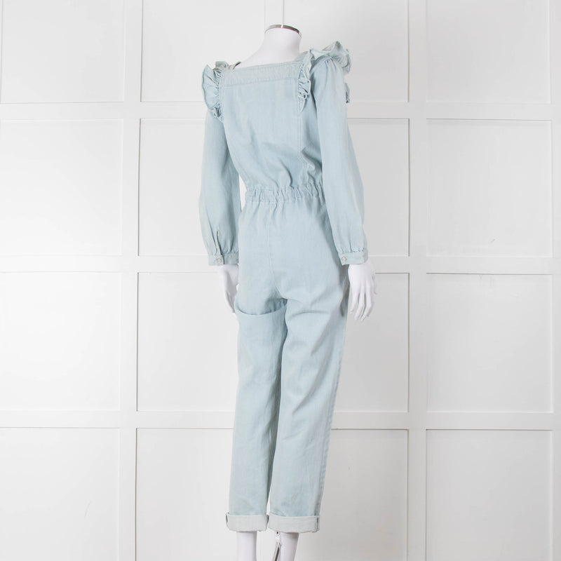 Iris Pale Blue Denim Frill Detail Jumpsuit