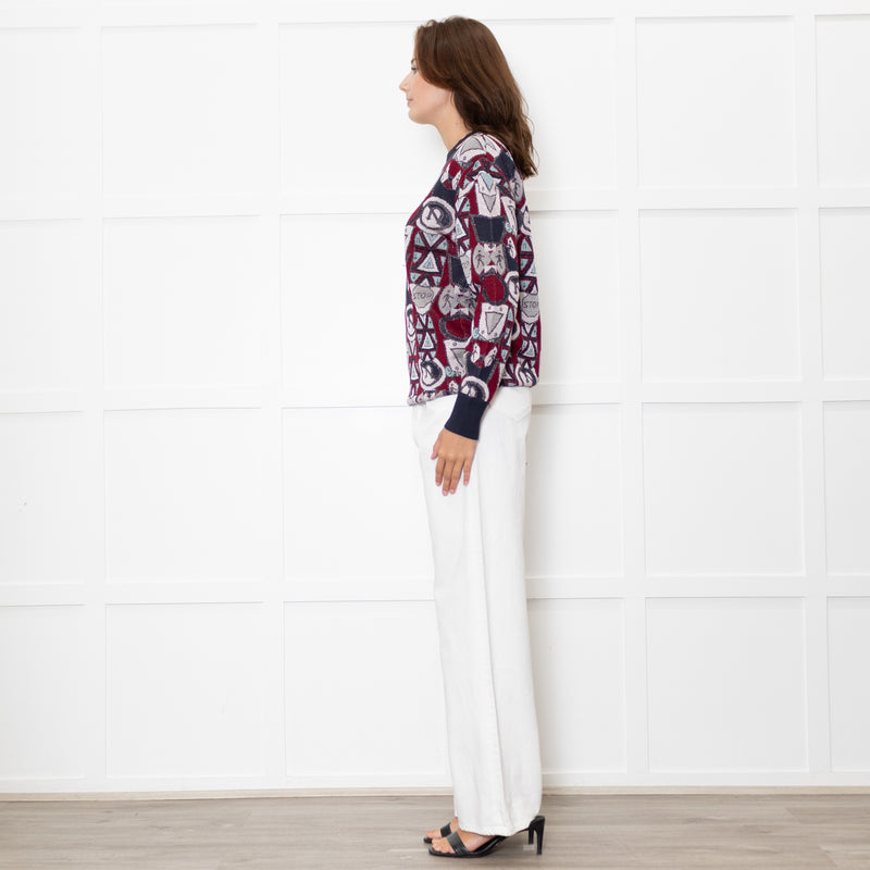 Mary Katrantzou Burgundy Silver Road Sign Sweater