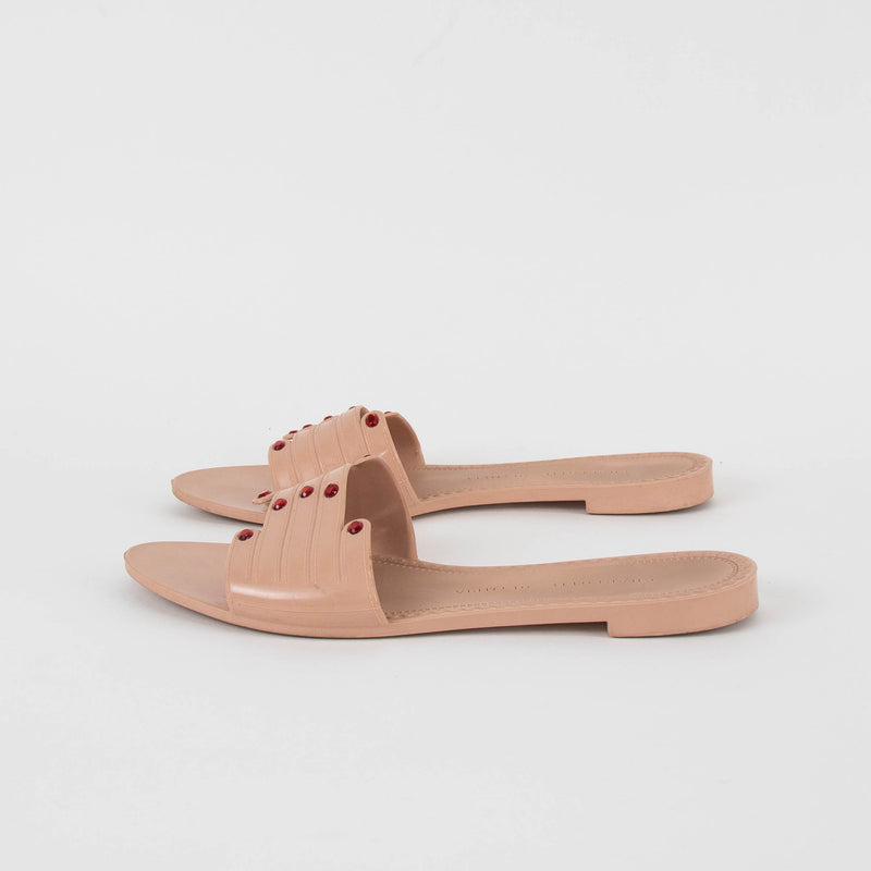 Charlotte Olympia Pale Pink Red Bead Hand Detail Sliders