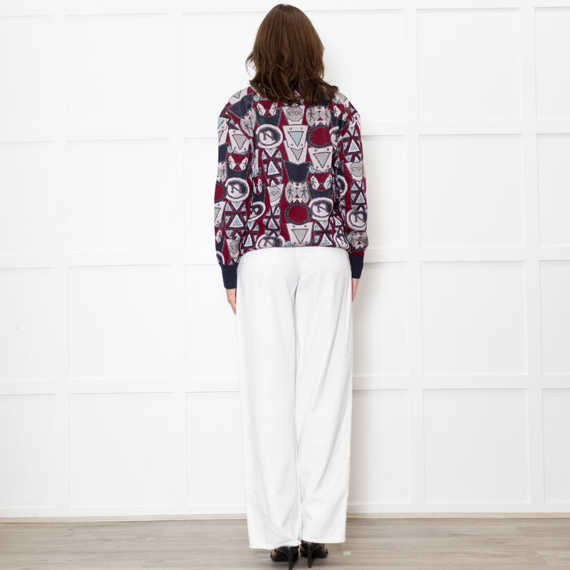 Mary Katrantzou Burgundy Silver Road Sign Sweater