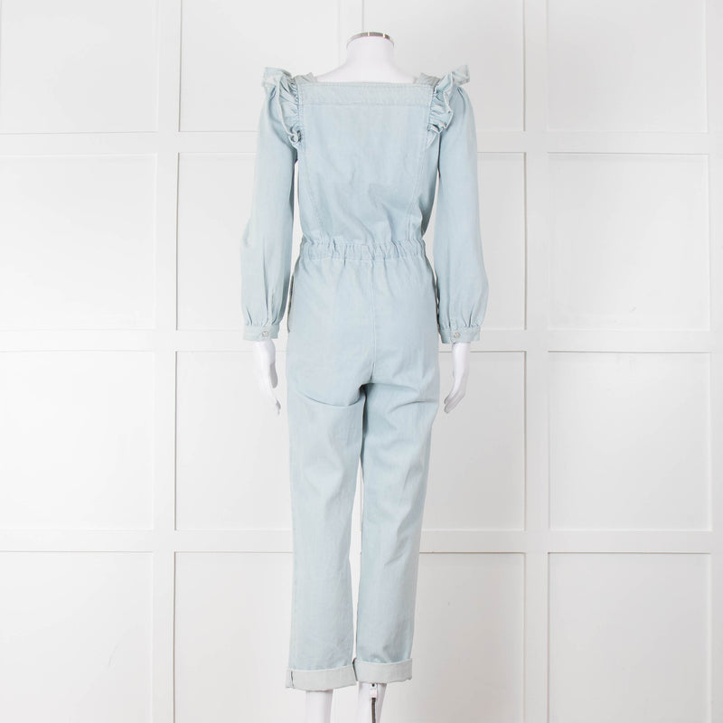 Iris Pale Blue Denim Frill Detail Jumpsuit