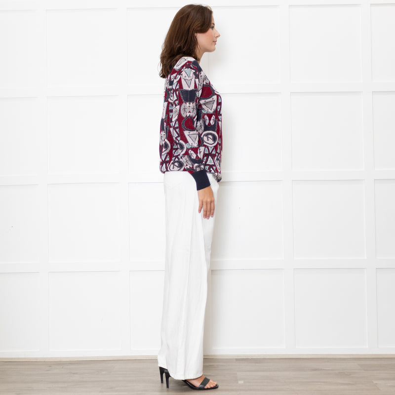 Mary Katrantzou Burgundy Silver Road Sign Sweater