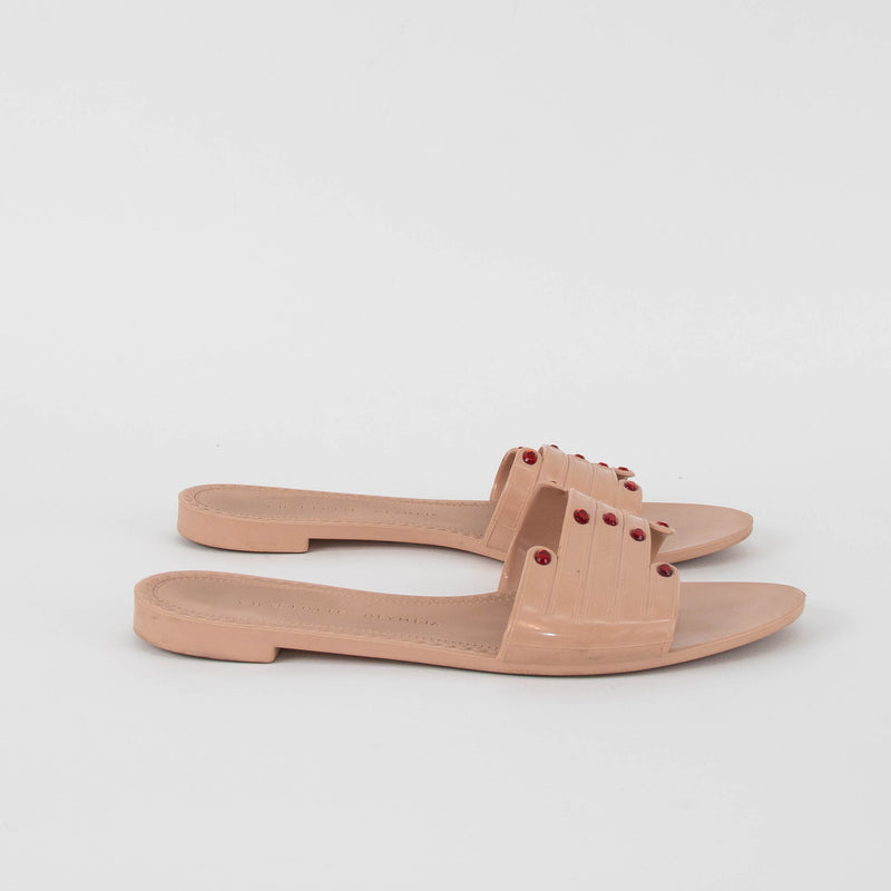Charlotte Olympia Pale Pink Red Bead Hand Detail Sliders
