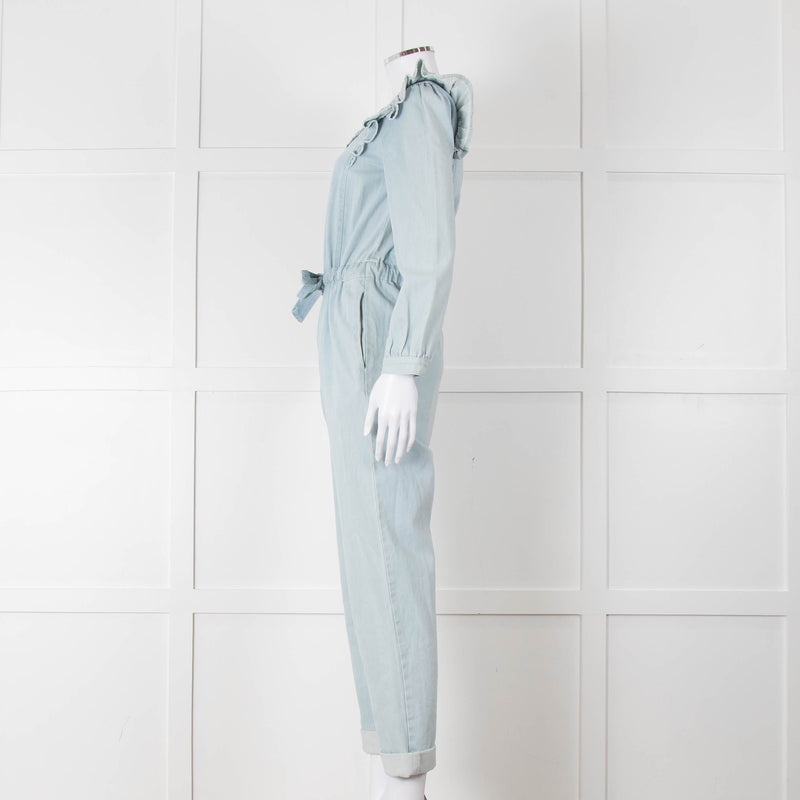 Iris Pale Blue Denim Frill Detail Jumpsuit