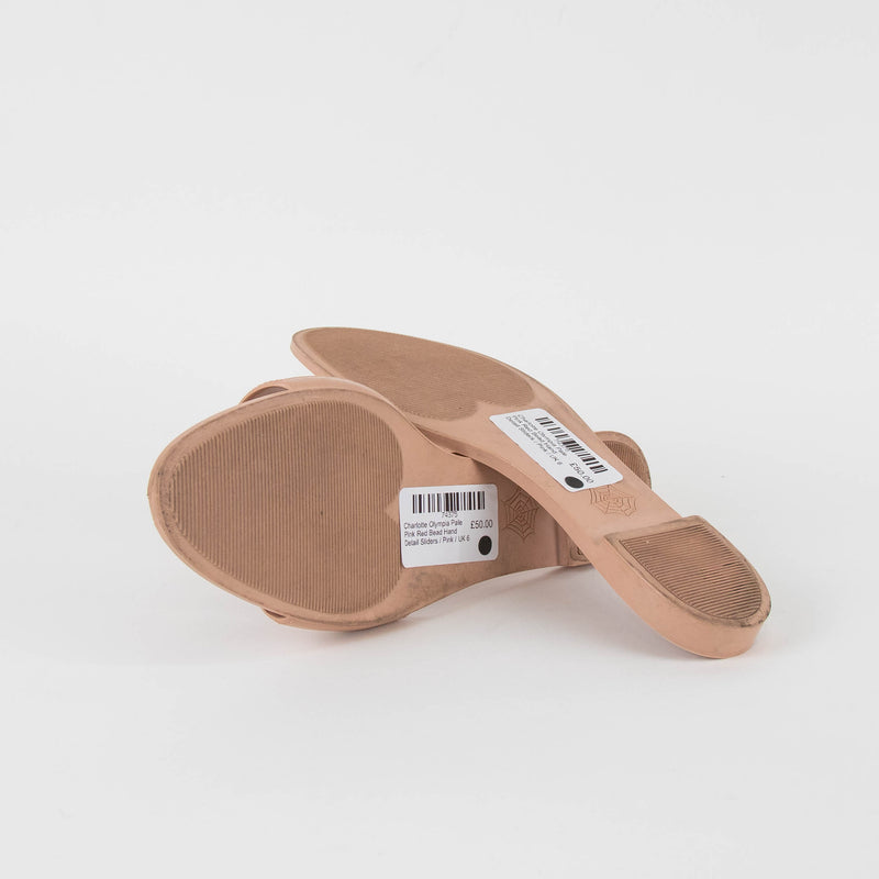 Charlotte Olympia Pale Pink Red Bead Hand Detail Sliders