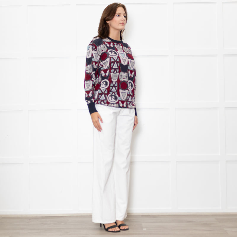 Mary Katrantzou Burgundy Silver Road Sign Sweater