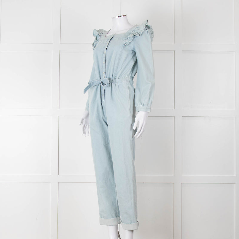 Iris Pale Blue Denim Frill Detail Jumpsuit