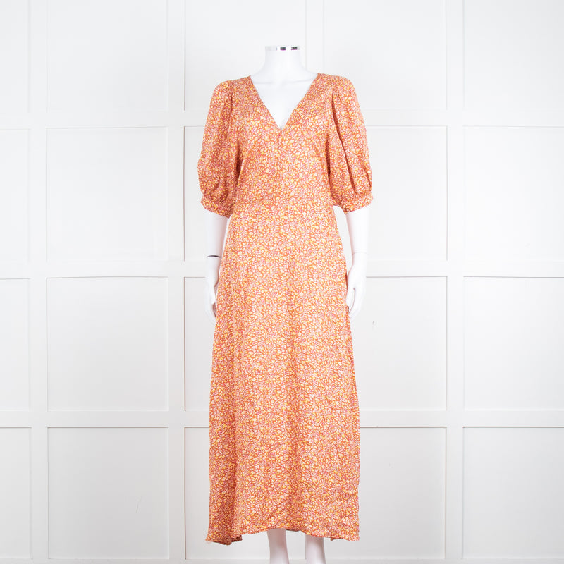 Vanessa Bruno Rust Yellow  Floral Short Sleeve Maxi Dress