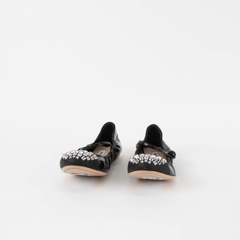 Miu Miu Black Patent Crystal Toe Flat Pumps
