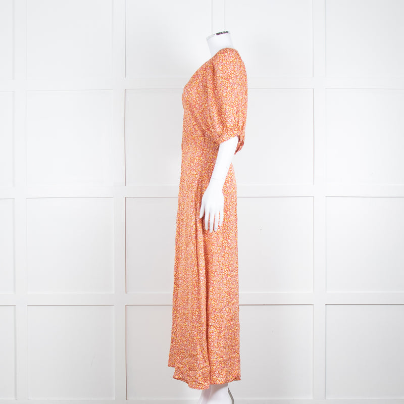 Vanessa Bruno Rust Yellow  Floral Short Sleeve Maxi Dress