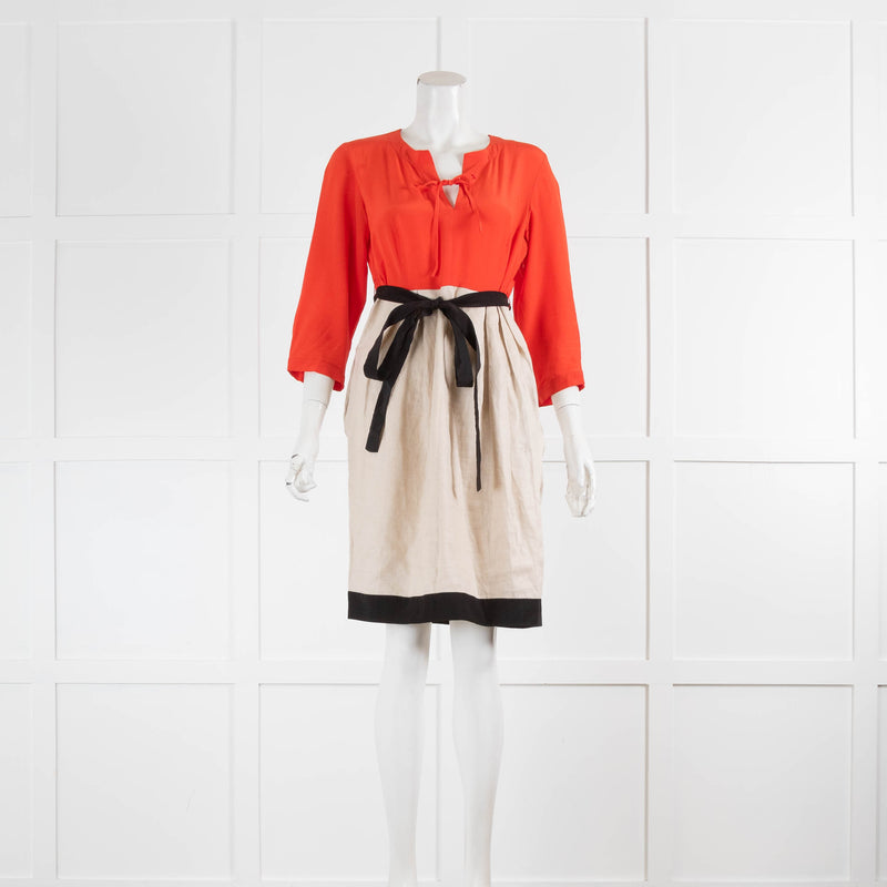 Max Mara Studio Orange Cream 3/4 Sleeve Mini Dress