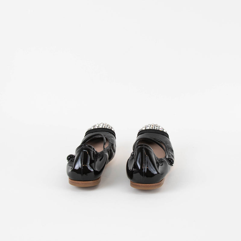 Miu Miu Black Patent Crystal Toe Flat Pumps