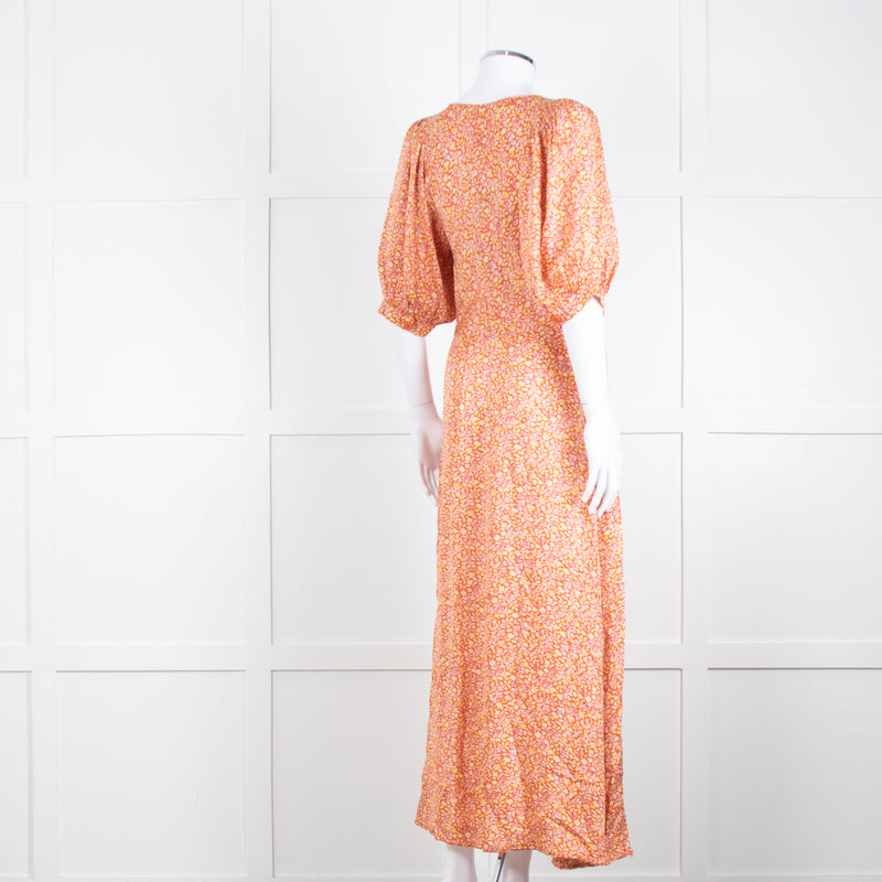 Vanessa Bruno Rust Yellow  Floral Short Sleeve Maxi Dress
