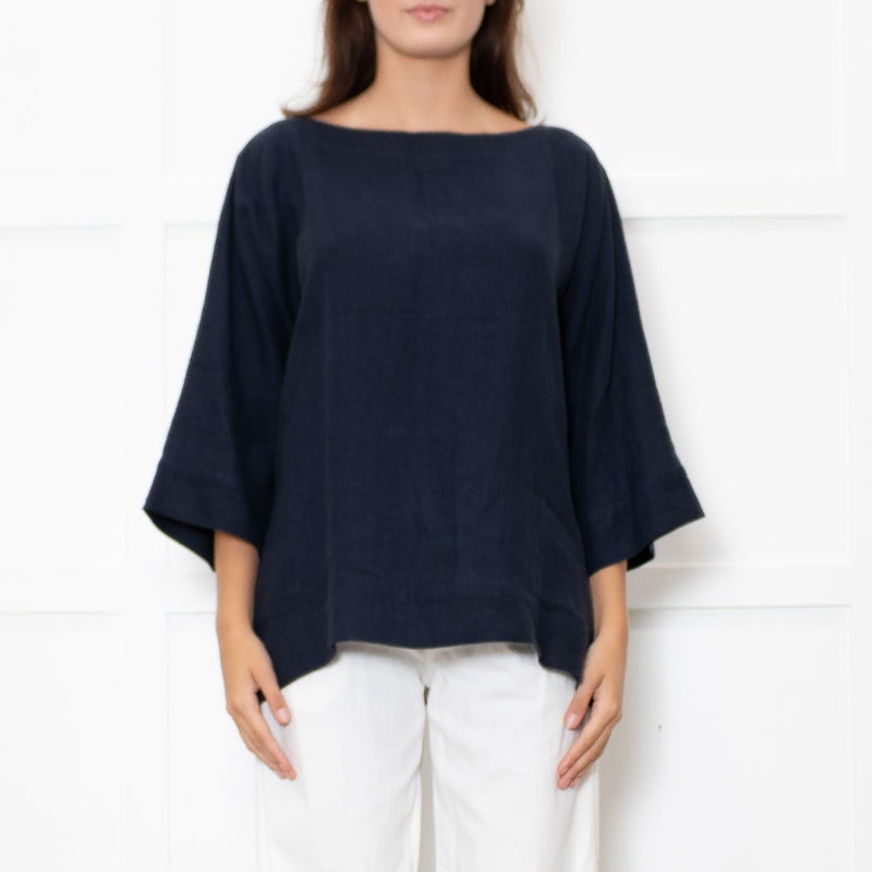 Eskandar Navy Linen Tunic Top