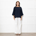 Eskandar Navy Linen Tunic Top