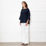 Eskandar Navy Linen Tunic Top