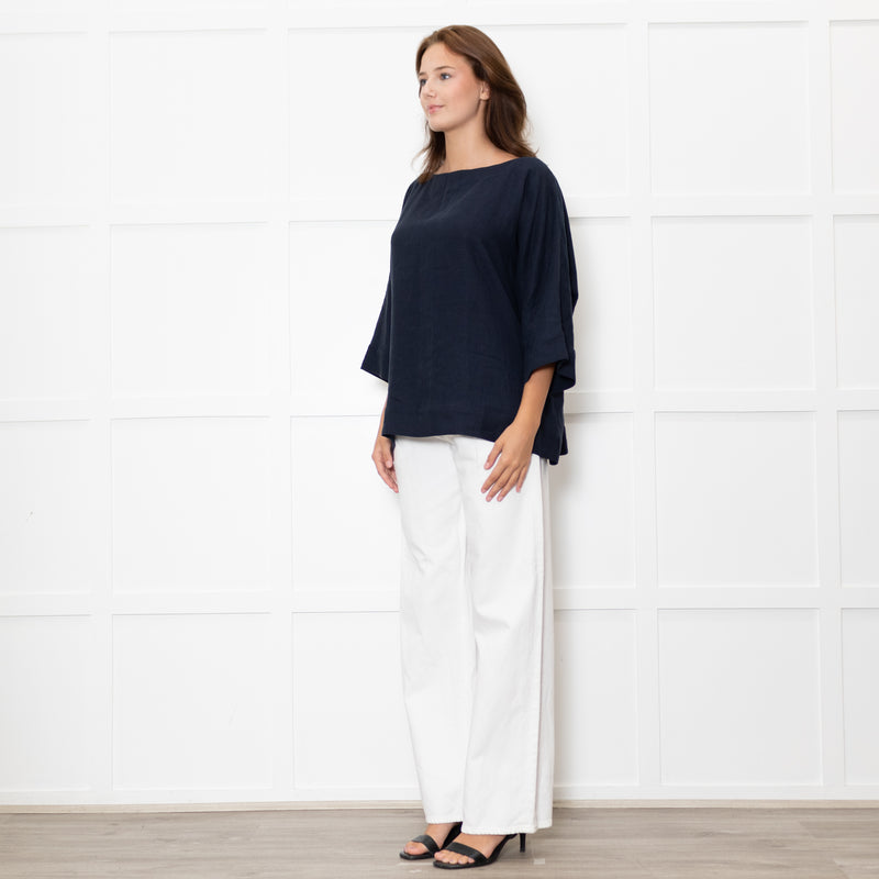 Eskandar Navy Linen Tunic Top