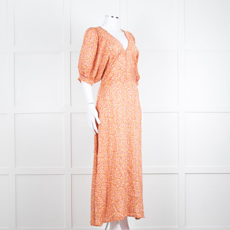 Vanessa Bruno Rust Yellow  Floral Short Sleeve Maxi Dress