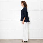 Eskandar Navy Linen Tunic Top