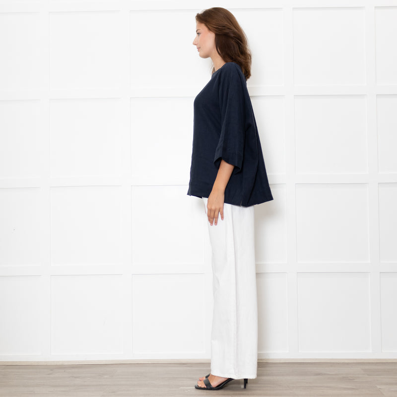 Eskandar Navy Linen Tunic Top