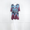Ba&sh Navy Burgundy Print Textured Fabric Mini Dress