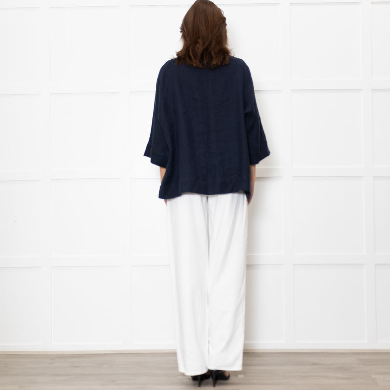 Eskandar Navy Linen Tunic Top