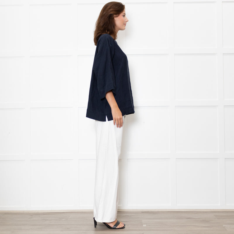Eskandar Navy Linen Tunic Top