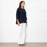 Eskandar Navy Linen Tunic Top