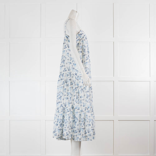 Max Mara White Blue Cotton Sleeveless Maxi Sun Dress