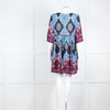 Ba&sh Navy Burgundy Print Textured Fabric Mini Dress