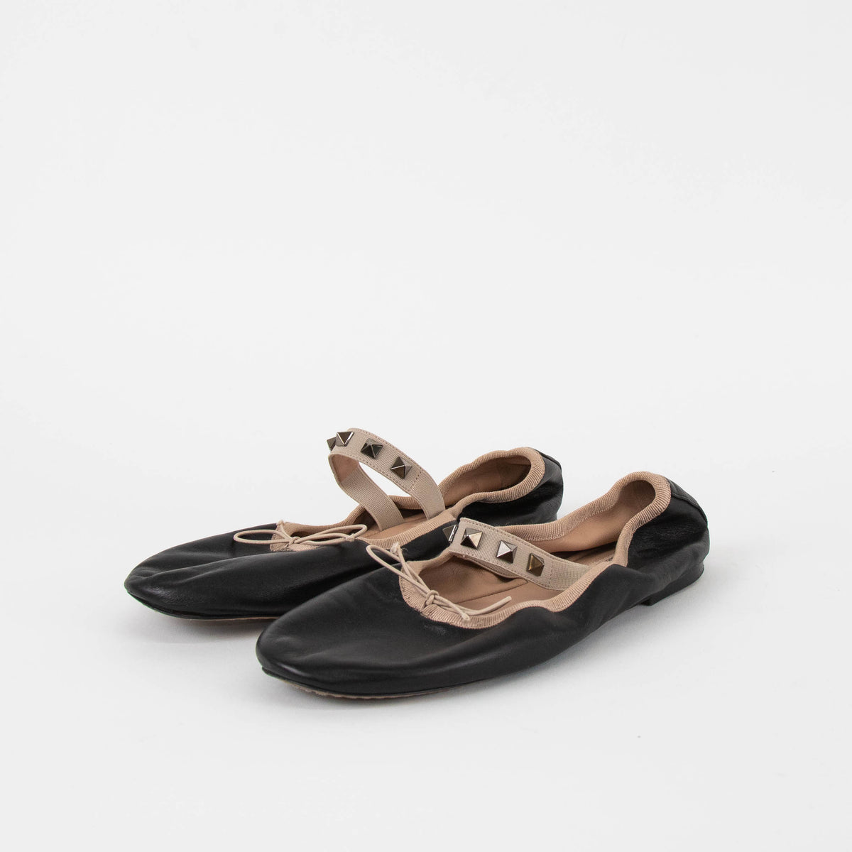 Valentino Black Leather Rockstud Ballet Pumps