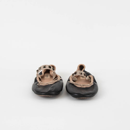 Valentino Black Leather Rockstud Ballet Pumps