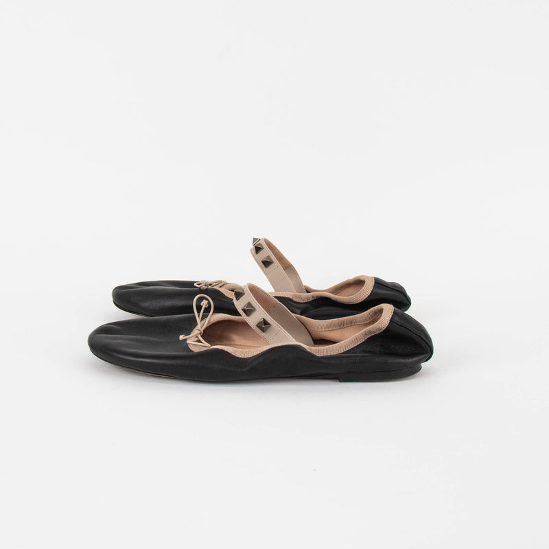 Valentino Black Leather Rockstud Ballet Pumps