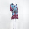 Ba&sh Navy Burgundy Print Textured Fabric Mini Dress