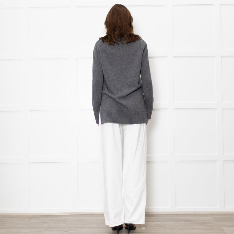 Amina Rubinacci Grey Cashmere V Front Cardigan