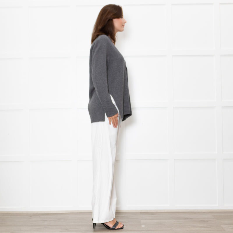 Amina Rubinacci Grey Cashmere V Front Cardigan