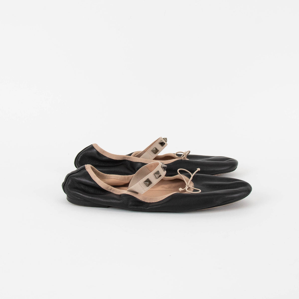 Valentino Black Leather Rockstud Ballet Pumps