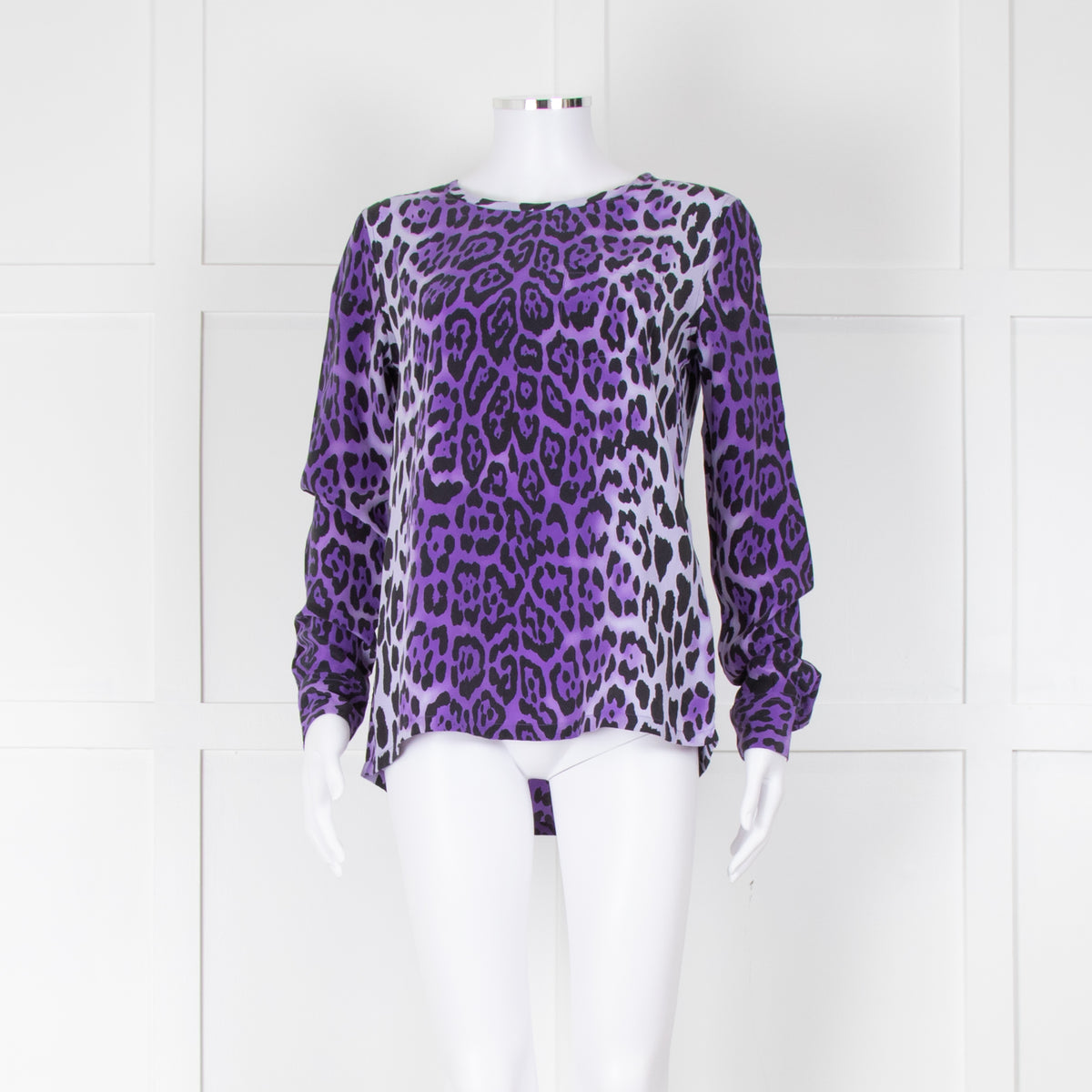 Equipment Purple Black Animal Print Long Sleeve Silk Shirt