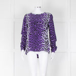 Equipment Purple Black Animal Print Long Sleeve Silk Shirt
