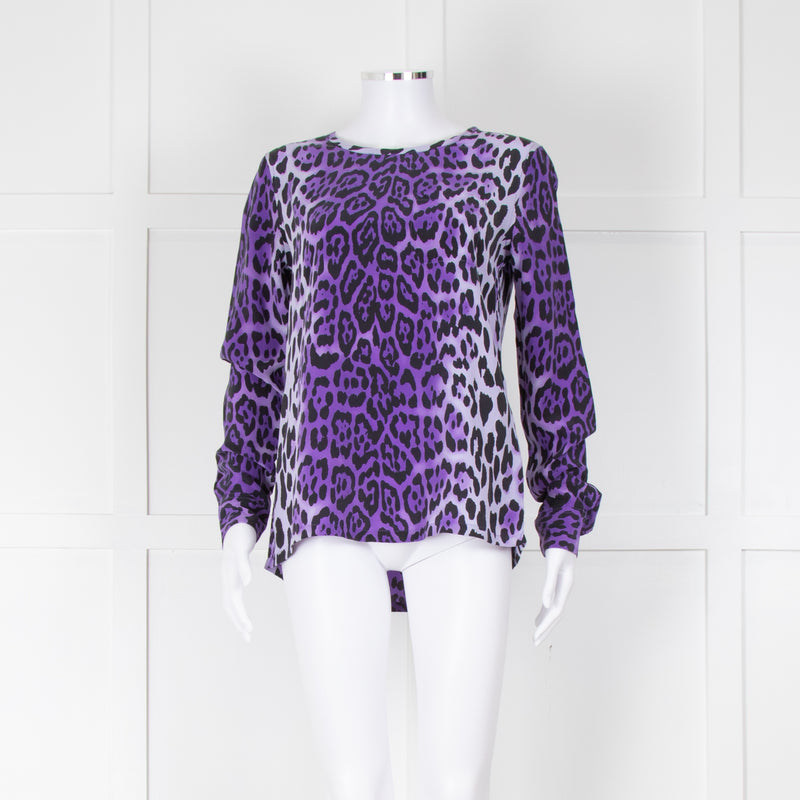 Equipment Purple Black Animal Print Long Sleeve Silk Shirt