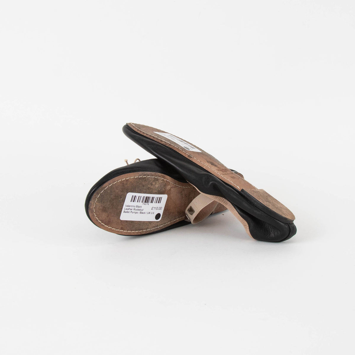 Valentino Black Leather Rockstud Ballet Pumps