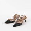 Valentino Garavani Black Beige Trim Rockstud  Pointy Heeled Shoes
