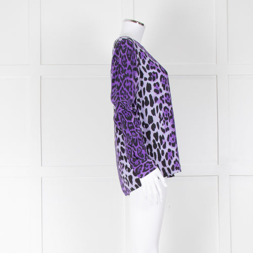 Equipment Purple Black Animal Print Long Sleeve Silk Shirt