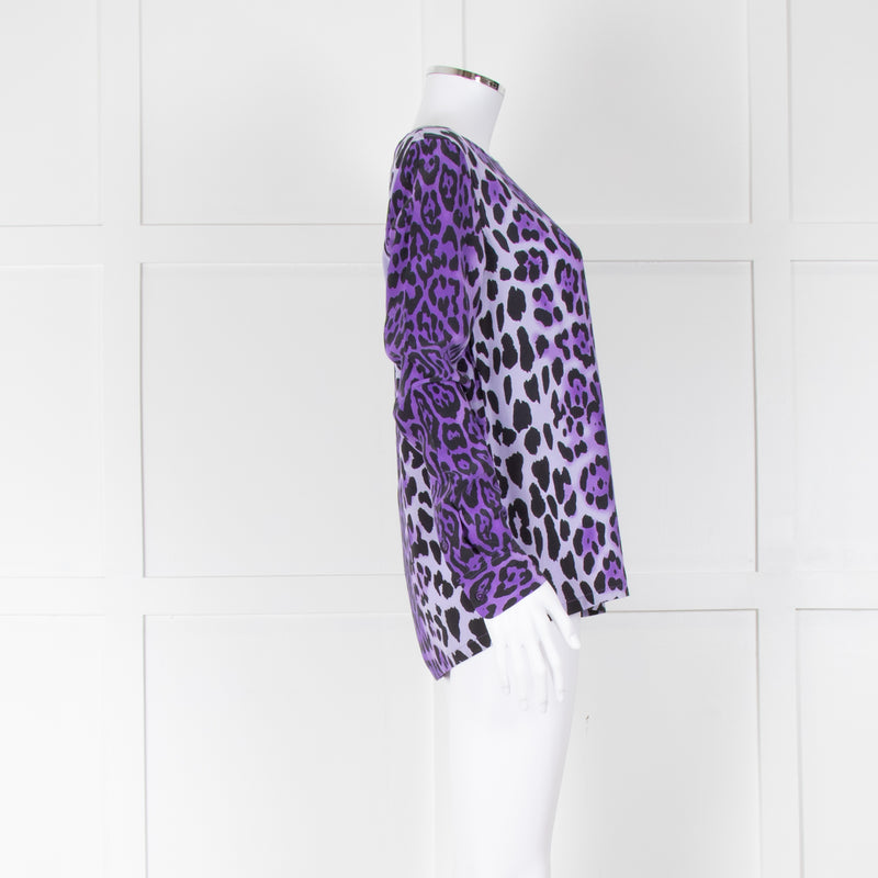 Equipment Purple Black Animal Print Long Sleeve Silk Shirt