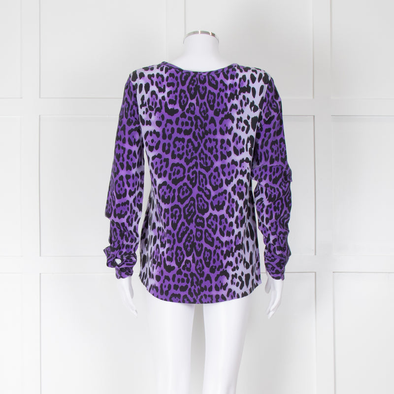 Equipment Purple Black Animal Print Long Sleeve Silk Shirt
