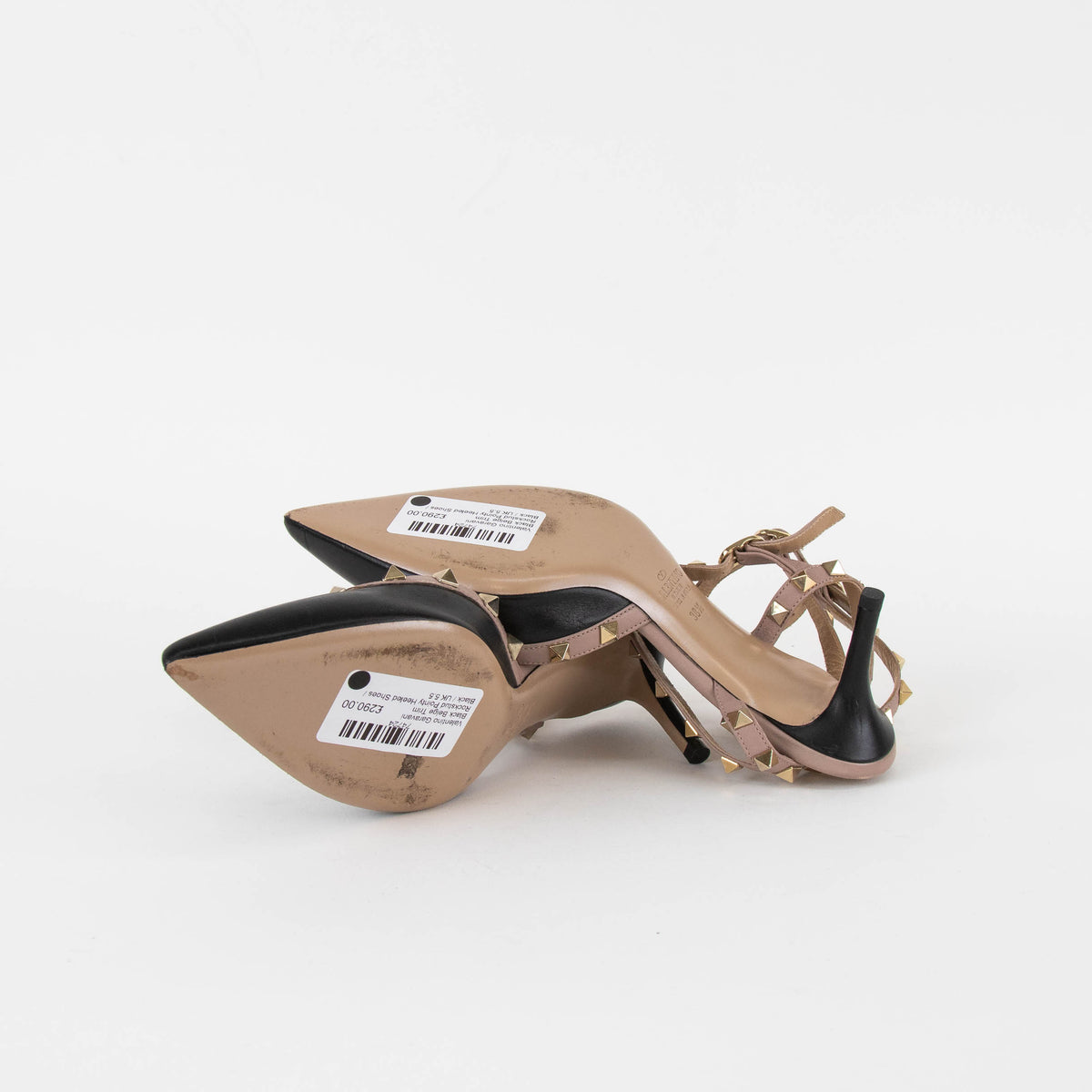 Valentino Garavani Black Beige Trim Rockstud  Pointy Heeled Shoes